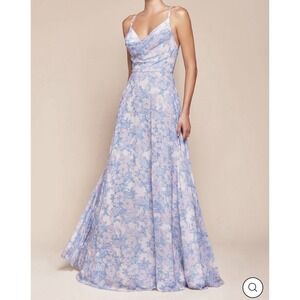 Ladivine Cinderella Floral Prom Evening Wedding Formal Lt Blue A-Line Gown Sz 10
